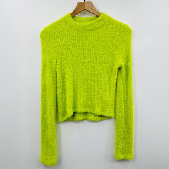 by‎ Anthropologie Mock Neck Fuzzy Sweater in Brat Green Neon Lime Size XS - Picture 3 of 11